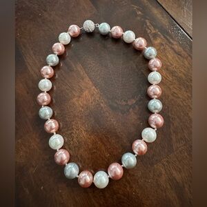 Pink, Gray & White Shell Pearl Necklace with Austrian Crystal Clasp